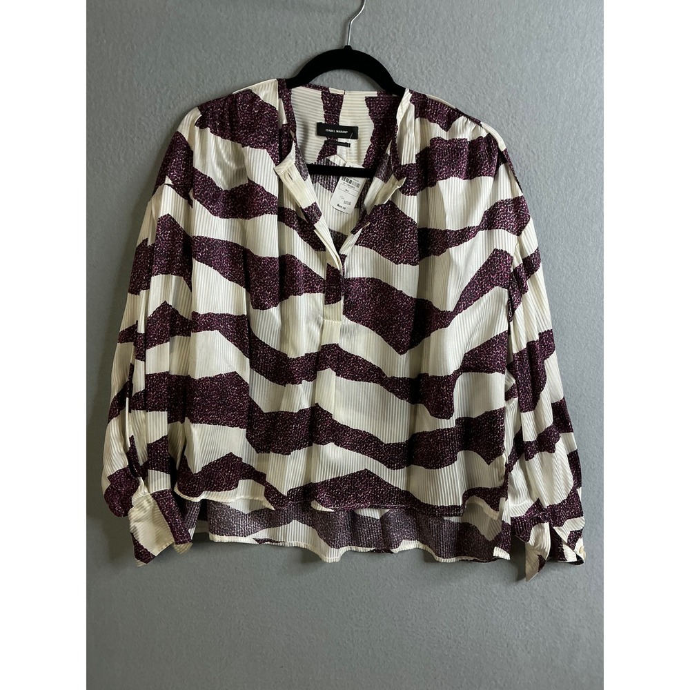 Isabel Marant Top Women's 4 Plisse Blouse Top Long Sleeve Button Up NWT $825